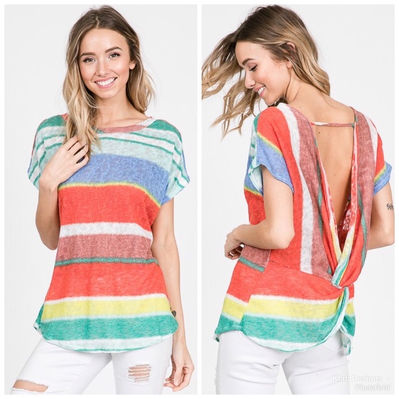 ❤️LAST 1! Soft Multi Striped Twist Back Top! - Picture 3 of 6